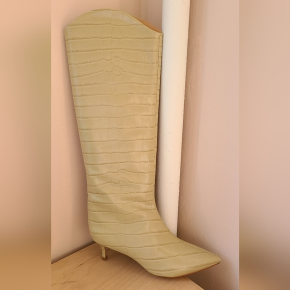 Schutz Maryana Lo Cream Croc Leather Kitten Heel Tall Boots - Size 7 - Picture 8 of 16
